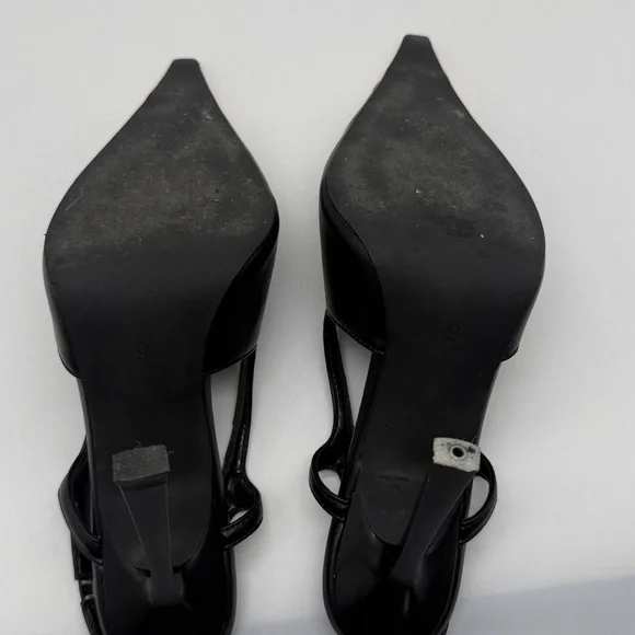 Black Slingback Heels Gold Metal Pointed Toe Stiletto Pumps Size 9 - Picture 9 of 11